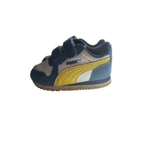 2/$15 🛑 Kids Puma Casual Sneakers Blue Yellow White Hook and Loop Size 3 Toddler
